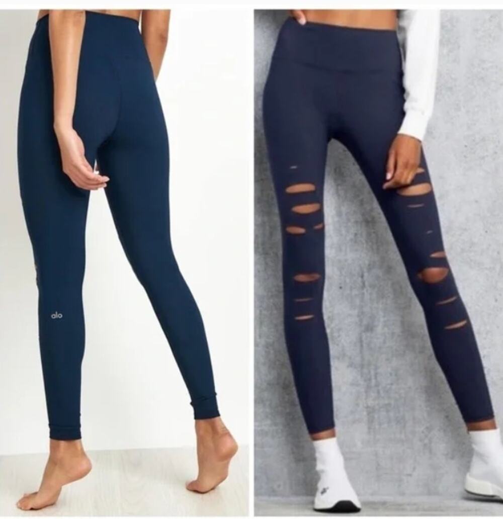Alo Yoga High Waist Ripped Warrior Legging Navy Athleisure